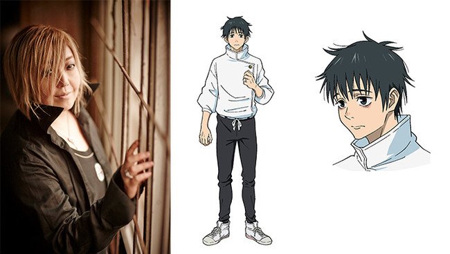 Links portretfoto van Megumi Ogata en rechts het personage Yuta Okkotsu van Jujutsu Kaisen 0